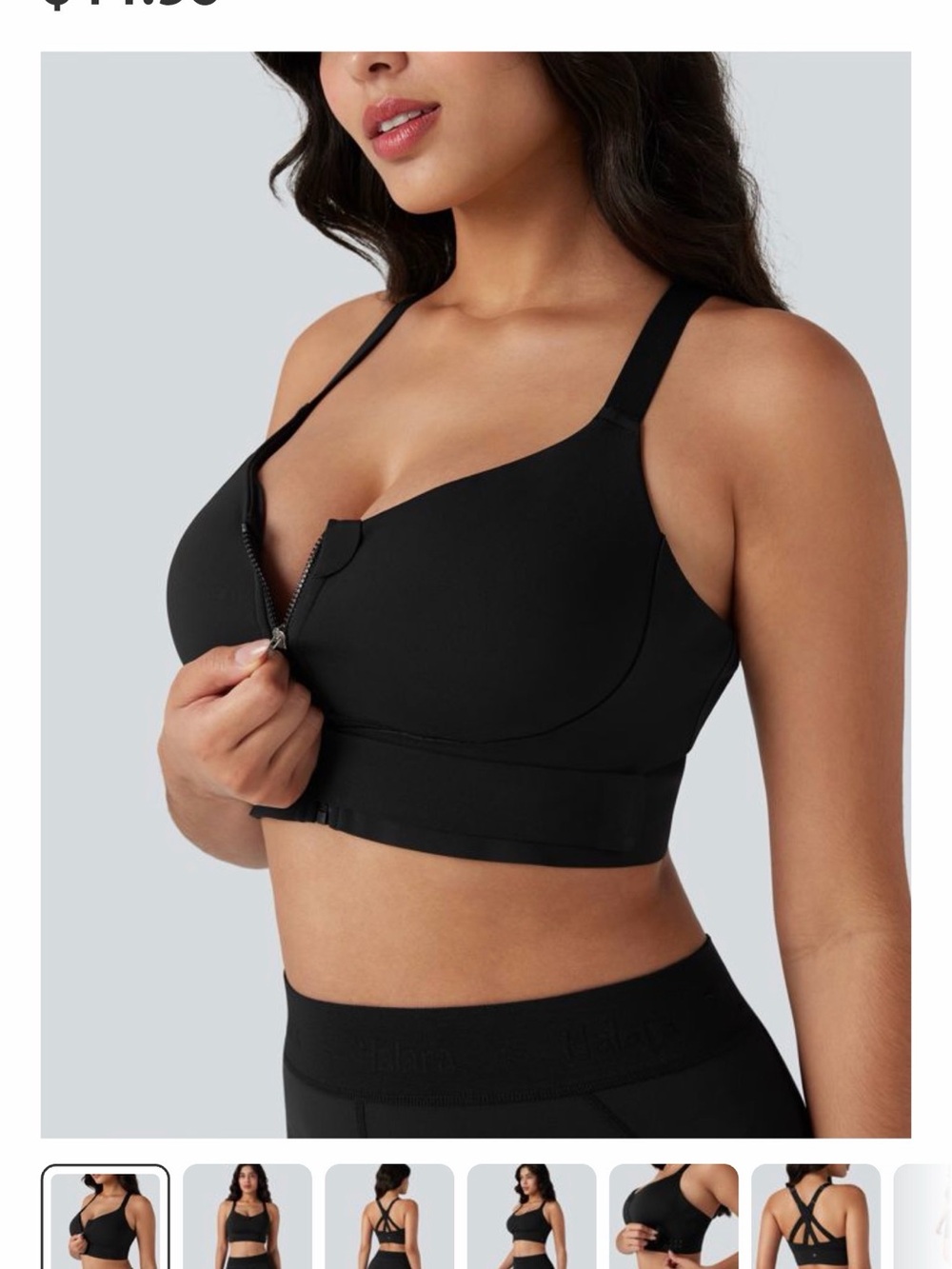 HALARA Black Front-Zip High Support Sports Bra